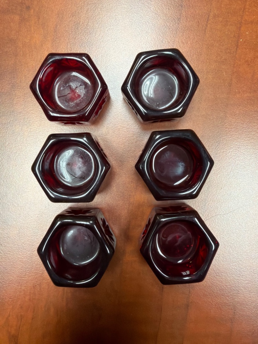 Mosser Hexagon Ruby Red Salt Cellars (set of 6)